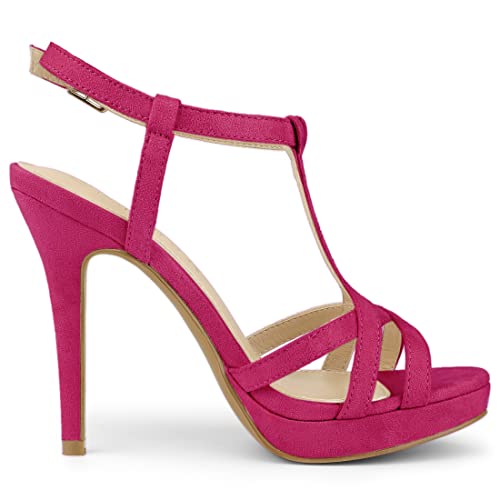 Allegra K Allegra K Women's T Strap Slingback Platform Stiletto Hot Pink Heel Sandals 9 M US