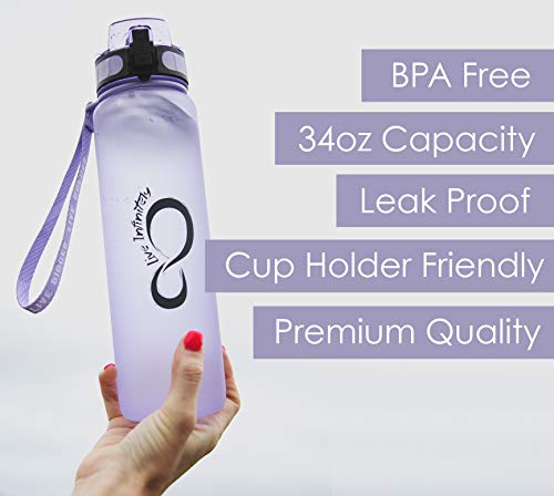 Live Infinitely 34 Oz Gym Water Bottle With Time Marker - Fruit Infuser Screen Bpa Free 1 Liter Water Bottle - Locking Flip Top Lid & Durable Travel Bottle Coating (Lilac 34Oz) #TOP3