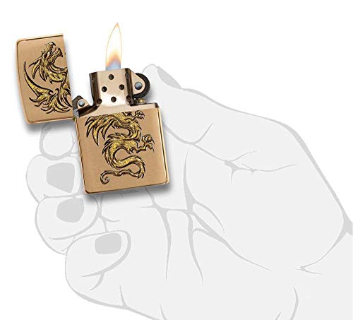Encendedor de bolsillo Zippo diseño dragón latón cepillado miniatura 5