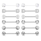 CASSIECA 12Pcs 14G Piercing Capezzolo Argento Piercing Lingua Piercings Lingua Capezzoli Acciaio Chirurgico Argento Barre per Capezzoli Lingua Gioielli per Piercing Barbells Donna 16mm