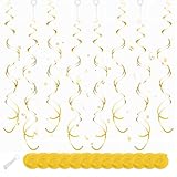 Gold Hanging Swirl Decorations 30 Pcs, Party Swirl Decorations -Twin Tails Ceiling Swirl Foil Decorations, Gold Party Decor for Wedding/Baby Shower/Birthday/Christmas/New Year Decoration