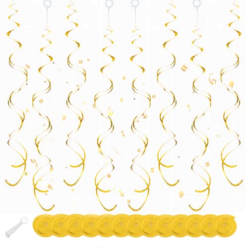 Gold Hanging Swirl Decorations 30 Pcs, Party Swirl Decorations -Twin Tails Ceiling Swirl Foil Decorations, Gold Party Decor for Wedding/Baby Shower/Birthday/Christmas/New Year Decoration