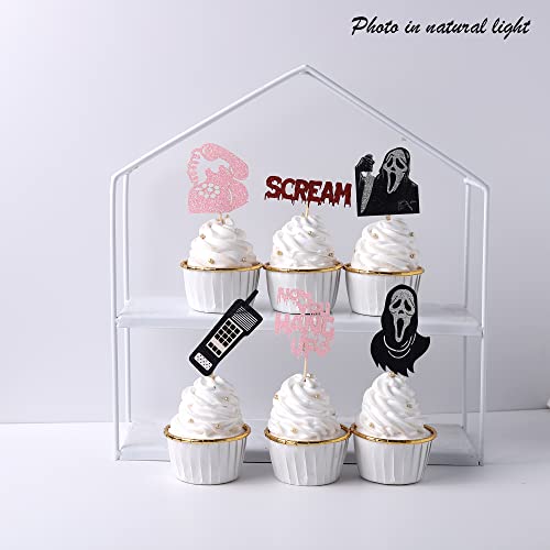 24 Pcs Horror Movie Scream Cupcake Toppers Glitter Telephone Scam No You Hang Up Killer Birthday Cupcake Picks For Horror Movie Theme Birthday Halloween Party Cake Decorations Supplies #TOP6