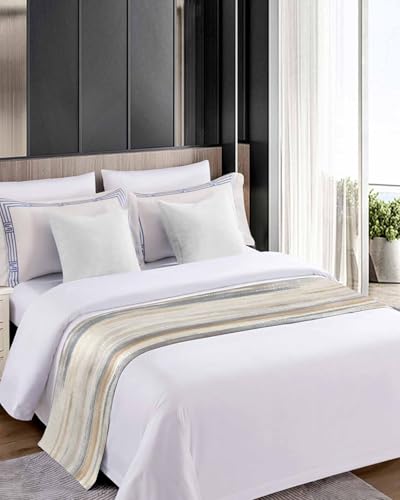 Beige Grey Bed Runner Scarf Cal King Size,Abstract Mottled Art Retro Modern Painting Luxury Bed Throw Runners & Scarves for Twin Full Queen King Foot Bedroom Hotel Wedding Room Decoration,102\"x20\"