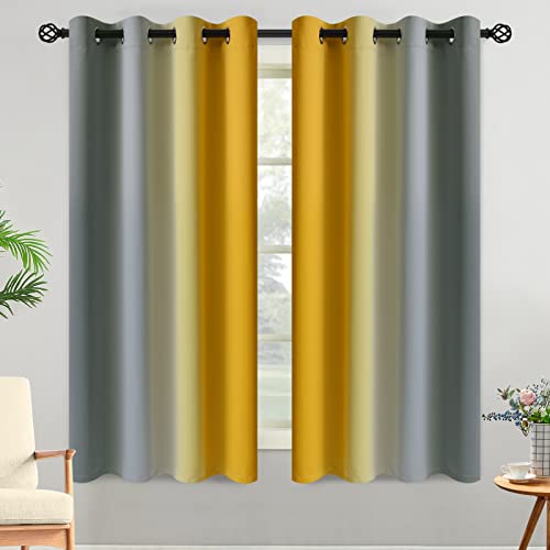 Yakamok Cortinas degradadas de color gris y amarillo para dormitorio, cortinas de oscurecimiento de habitación, con ojales, aislamiento térmico, cortinas de ventana para sala de estar, 52 x 63