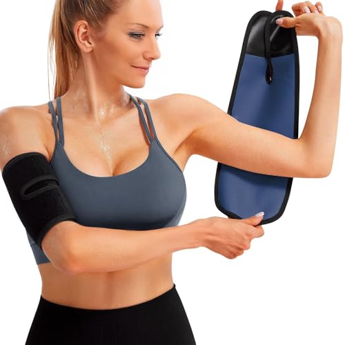 Donason Sauna Upper Arm Trimmer Wraps for Women Weight Loss Sweat Slimmers Bands Arm Fat Reducer Band Adjustable Arm Trainer Sleeve for Workout Gym Sport Slimming Compression Sleeves 2-Pack (Blue)