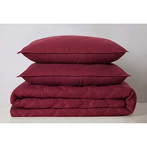 Truly Soft Everyday 3D Puff Quilt Set, King, Burgundy #TOP2
