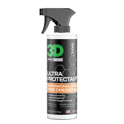 3D Ultra Protectant Tire Shine Spray – Water-Based High Gloss Tire Dressing | Long Lasting UV Protection for Rubber & Vinyl | No Sling | Made in USA |16 oz