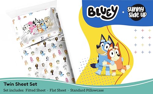 Image of Sunny Side Up Bluey & Friends Twin Sheet Set - 3 Piece Kids Bedding Set Includes Pillow Cover - Super Soft Microfiber Sheets