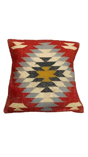 South Western Throw Pillows Kilim 18x18 inch Square Turkish Vintage Cushion Cover Decorative Throw Pillow Case Jute Pattern 46