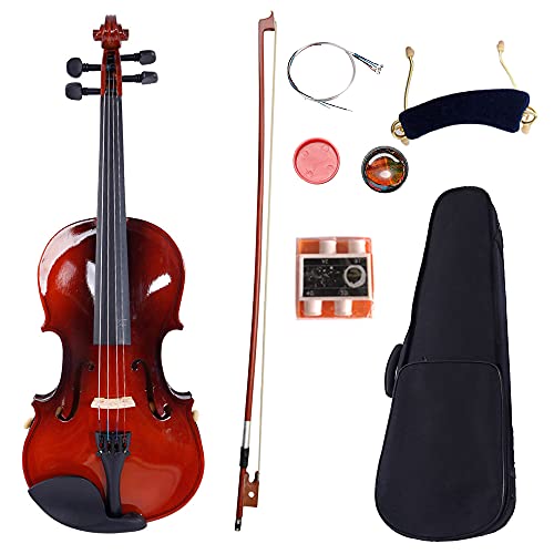dwen Violin for Kids Beginners Solid Wood Fiddle Set Matte Acoustic Violins Kit Stringed Musical Instruments with Case, Bow, Rosin, Strings Set, Tuner & Shoulder Rest Gifts for Boys and Girls (3/4)