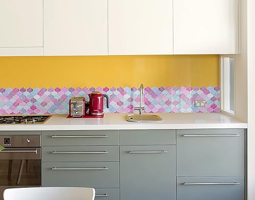 Image of WallDesign Mosaic Lantern Pink Violet Shades - 4ft x 9.75 inch Durable Surface Decoration Film for Kitchen, Cabinet, Table, Furniture, Wall, Bathroom, Door, Refurbishment