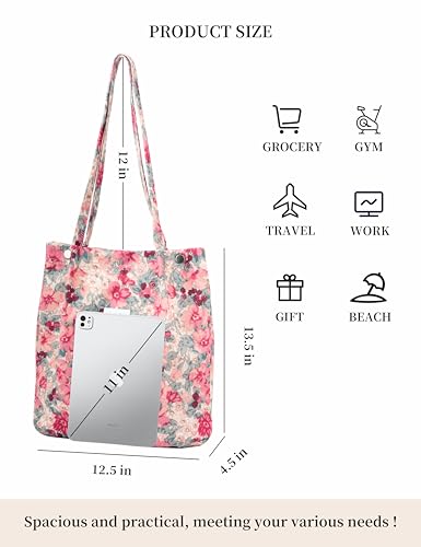 Image of Corduroy Tote Bag Cute Tote Bags for Women Shoulder Bag with Inner Pocket for Work Beach Travel and Shopping Grocery