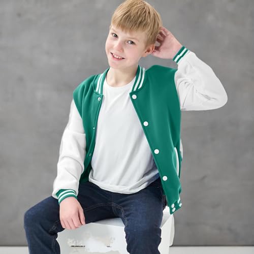 Image of Kids Baseball Jackets Boys Girls Fit Varsity Jacket Casual Lightweight Plain Button Cardigan School Coat