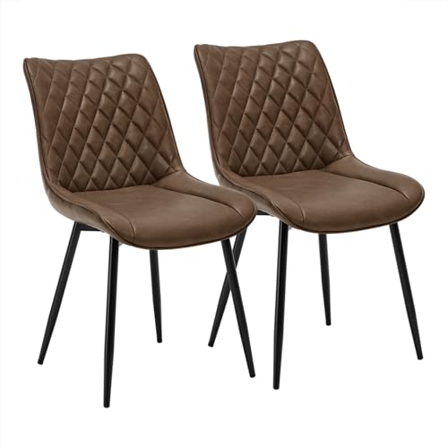 WOLTU Sillas de Comedor Pack 2, Sillas de Cocina Tapizadas en Piel_sintética, Sillas Ergonómicas con Respaldo para Salón y Dormitorio, Estilo Nórdico, Patas de Metal, Marrón, BH210br-2