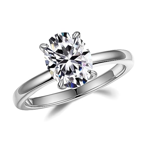 MOOSEA Oval Moissanite Engagement Rings for Women, 2ct D Color VVS1 Clarity, 14K White Gold Vermeil, 4 Claw Setting