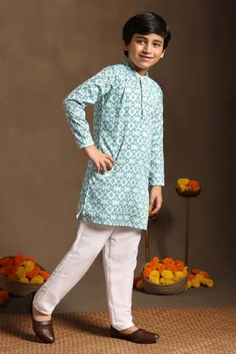 Image of Fashion Dream Boy Teal Kurta Pyjama Set|Boy Kurta Set|Kurta Pyjama Set