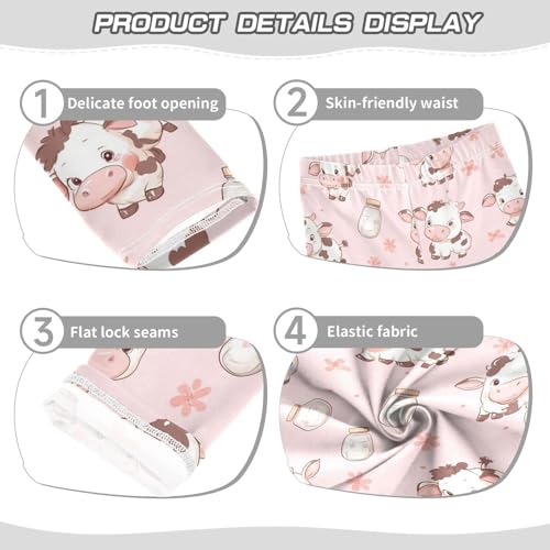 Wusikd Cute Baby Cow Girls' Leggings Toddler Doodles Milk Bottles Kids Yoga Pants Dance Active Tights 4T3