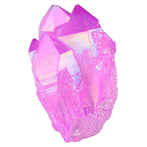 Amogeeli Cristal de roca natural recubierto de titanio, piedra en bruto, piedra preciosa, cuarzo cristal, pieza natural, reiki, decoración Feng Shui, color morado Cover