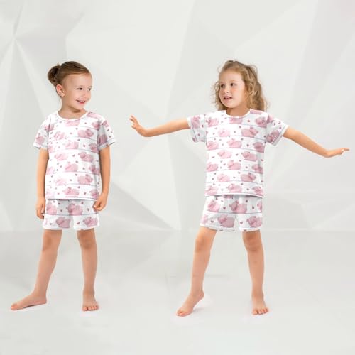 Vdsrup Cute Pigs Hearts Summer Pajamas Set Short Cotton Pink Sleepwear 2 Piece Unisex 5Y4