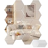 MOAZIFI Deko, 12 Stück Sechseck Acryl Spiegel,Zimmer Deko, Deko Schlafzimmer, Klebespiegel Fliesenspiegel Acryl Spiegel Wand Für Zimmer, Schlafzimmer Aesthetic,Bett,Wall,Living Room,Flur Deko