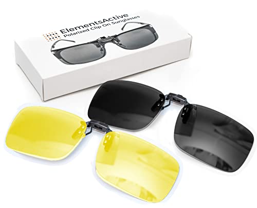 Polarized Clip-On Sunglasses for Driving, UV Protection, Flip-Up Sunny and Low Light Combo Set, Slim Clip Design