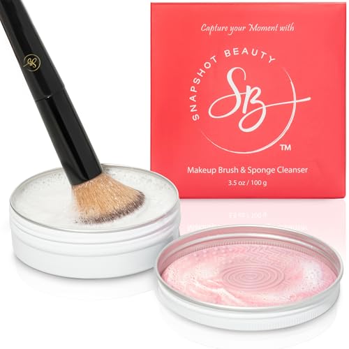 SNAPSHOT BEAUTY Juego de limpiador de brochas de maquillaje profesional, tamaño grande de 3.5 onzas, vegano y libre de crueldad, incluye alfombrilla limpiadora de brochas de maquillaje de silicona