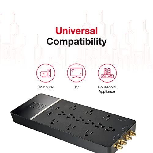 Rocketfish 12-Outlet/2-Usb Surge Protector Strip - Provides Protection & Convenient Mobile Phone Charging - Black #TOP6