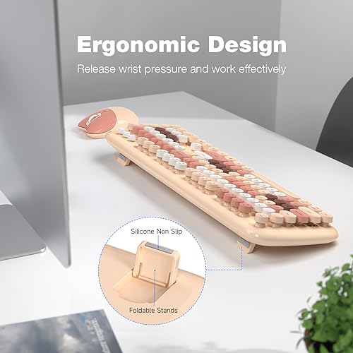 Image of KNOWSQT Wireless Keyboard and Mouse Combo Pale MilkTea - Colorful 104 Key 2.4G Round Keycap Typewriter Keyboards, USB Dongle Plug and Play, for Laptop, Windows, PC, Mac, Desktop