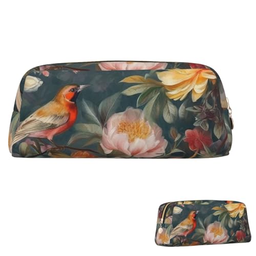 SDTYKHJ 筆箱 花 鳥 大 筆袋 携帯 コイン ポーチ 美的 コスメ バッグ レザー メイクバッグ, ゴールド, One Size