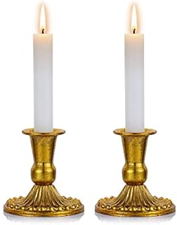 Sziqiqi Pcs of 2 Vintage Candlestick Holder Gold Taper Candle Holder Antique Shabbat Candleholder Set, Fits 1 Inch Tapered Candles, for Window and Mantle Display Home Decor, S + S