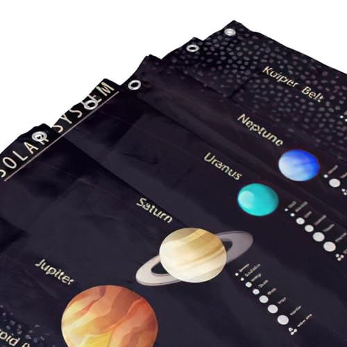 Rideau de douche Jupiter Saturne anti-moisissure en polyester avec œillets