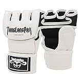 MMA Gloves Kickboxing Heavy Half Finger Weighted Punching Bag Gloves for Men Womens Youth Boxing Mitts Punching Sparring Training Fighting Combat Sports Glove(White-L)