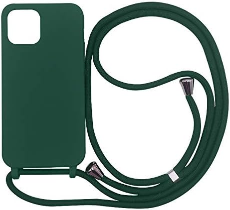 Compatible With iPhone 13 Case,Soft Matte Silicone TPU Crossbody Cover with Adjustable Neck Cord Lanyard Strap,Slim Stylish Shockproof Lanyard Case-Dark Green