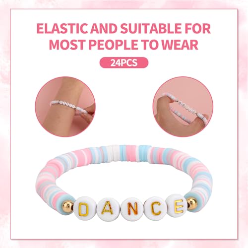 24pcs Polymer Clay Dance Bracelets, Elastic Dance Beaded Bead Bracelets Ideal Women Dancer Ballerina Jewelry Gifts and Birthday Recital Party Favors Dancing Friendship Competition Prizes2