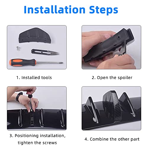 4Pcs Universal Curved Shape Rear Bumper Diffuser Shark Fin Spoiler Trim Covers Decoration Set Lip Wing Splitter, Black