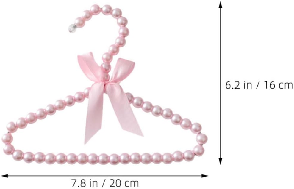 SEWACC 5pcs Pearl Plastic Hangers for Pet Clothes with Pink Bow Mini Lightweight Space-Saving Hangers for Pet Apparel for Home Organization 7.86x6.29 Inch image 2