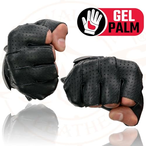 Image of Milwaukee Leather SH198 Men's Black Flame Embroidered Fingerless Gloves with Gel Palm | Padded Comfort; Vibration Relief; Flame Embroidery