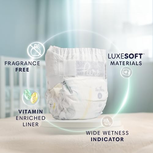 Image of Pampers Pure Baby Diapers, Size 2 (12-18 lbs), 74, Up to 100% Leakproof, Premium Hypoallergenic Soft Diapers