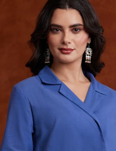 Image of Amazon Brand - Myx Women's Cotton Embroidered Shirt Dress | Below The Knee (Available in Plus Sizes)