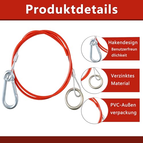 Abreißseil, 1 Stück 1m Abreißseil Karabiner, Anhänger Fangseil, Breakaway Ropes for Trailers, Bremsseil mit Gabelkopf und Karabiner, Abreisseil für Anhänger und Wohnwagen (Rot)