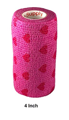 Fita veterinária (rosa com corações) (pacote com 2) (5 cm x 4,6 m) autoadesiva, aderente, coesiva, f