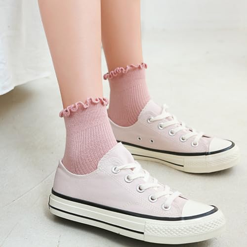 3 Pairs Ruffle Socks for Girls, Casual Cute Turn-Cuff Socks, Soft Breathable Knit Cotton Ruffle Ankle Socks2