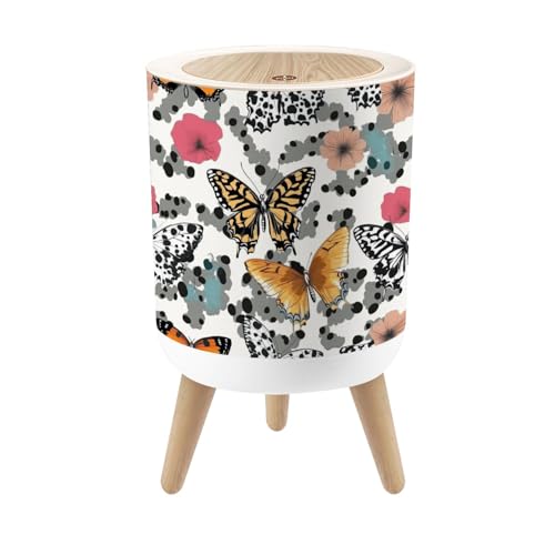 FUIENCFKE Bathroom Trash Can with Lid Trendy Butterflies Animal Leopard Skin Seamless for Fabric All Garbage Bin Waste Basket for Kitchen Office Bedroom Decoration Diaper Pail 1.8 Gallon