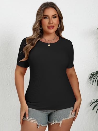 Chulianyouhuo Women's Plus Size Tops Crew Neck Ribbed T Shirt Slim Fitted Basic Short Sleeve 2025 Trendy Blouses Tees2