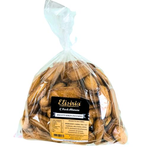Elisiria – Galletas artesanales sin azúcar, galletas secas para desayuno y merienda, aperitivos, paquete de 1 kg, fabricadas en Italia (galletas sin azúcar)