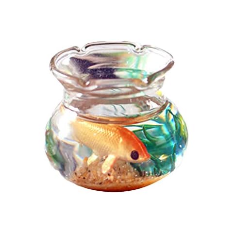 Dollhouse Miniature Goldfish Bowls, Chic Miniature Fish Tank with Smooth Surface, Realistic Resin Dollhouse Fish Tank Accessories for Garden Scene Decor, 1.06" x 0.51" x 1.02" Cover