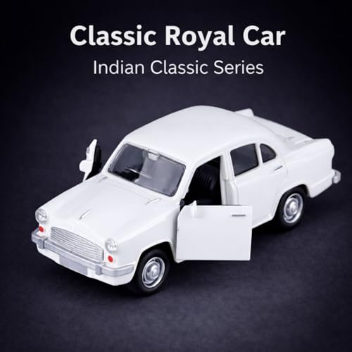 Image of Classic Sedan Toy Car with Push-Back Action & Openable Doors| Durable ABS Plastic Retro Car Toy for Kids (3+ Years)|White