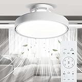 ONIDEK Bladeless Ceiling Fans with Lights, Flush Mount Ceiling Fan with Lights and Remote, 6 Wind Speeds Smart Low Profile Ceiling Fan for Bedroom, Kids Room and Living Room 20'', White