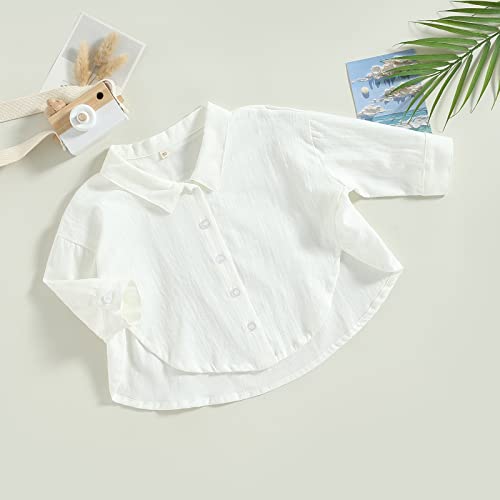 Toddler Baby Girl Boy Button Down Shirt Casual Long Sleeve Oversized Hippie Tops Irregular Hem Summer Linen Clothes2
